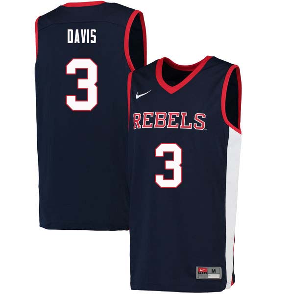 Terence Davis Ole Miss Rebels NCAA Men's Navy #3 Stitched Limited College Football Jersey QEX6658PB
